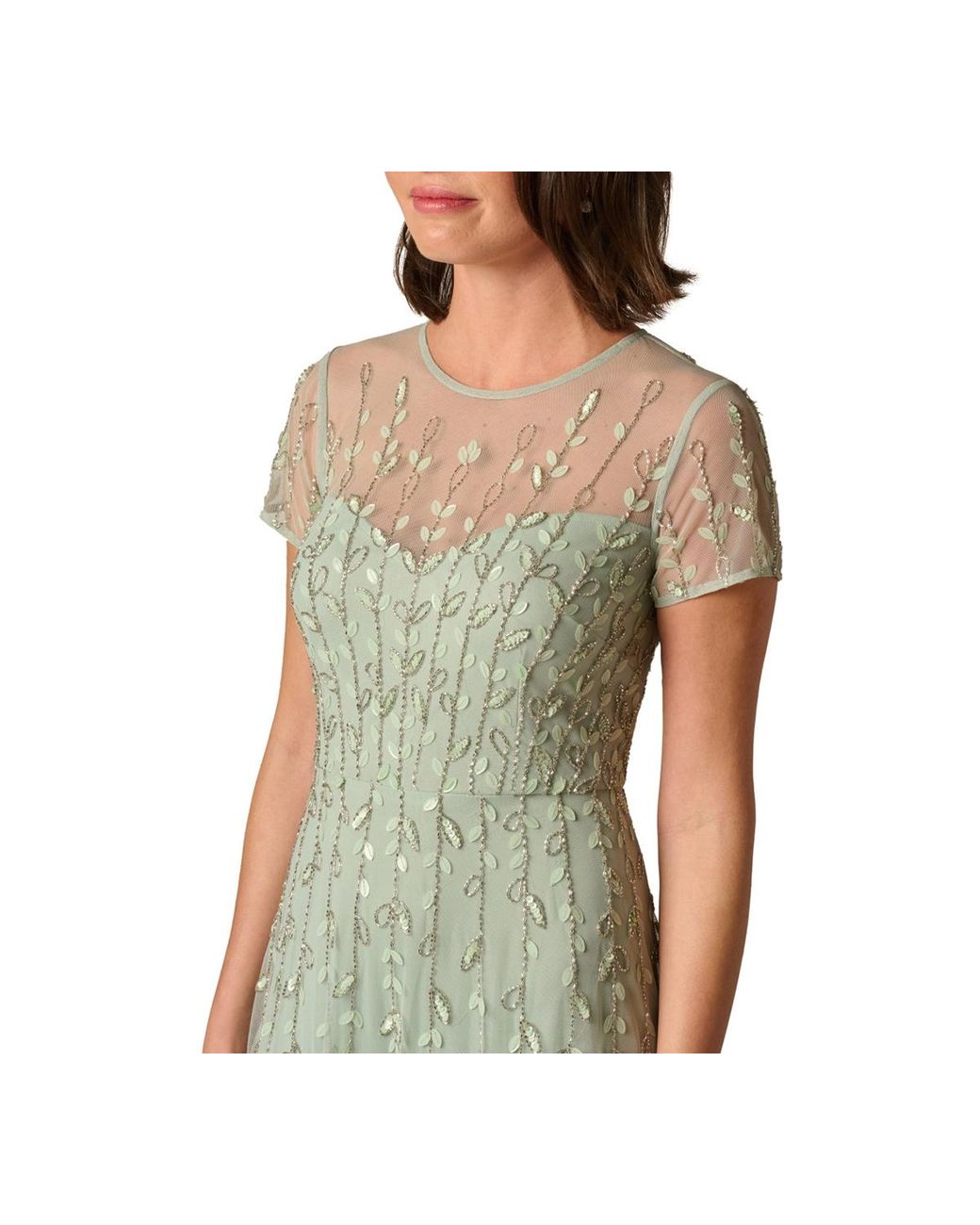 Adrianna Papell Crewneck Beaded 3d Petal Ball Gown in Green | Lyst