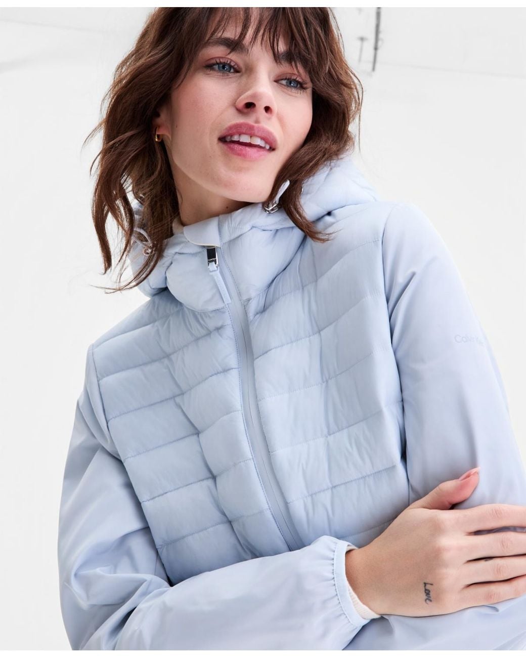Calvin Klein Blue Mixed-media Packable Coat