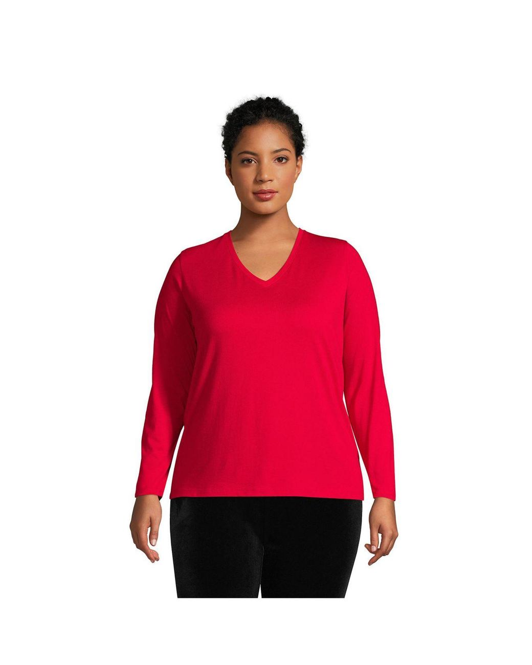 Lands' End Plus Size Relaxed Supima Cotton Long Sleeve V-neck T-shirt ...