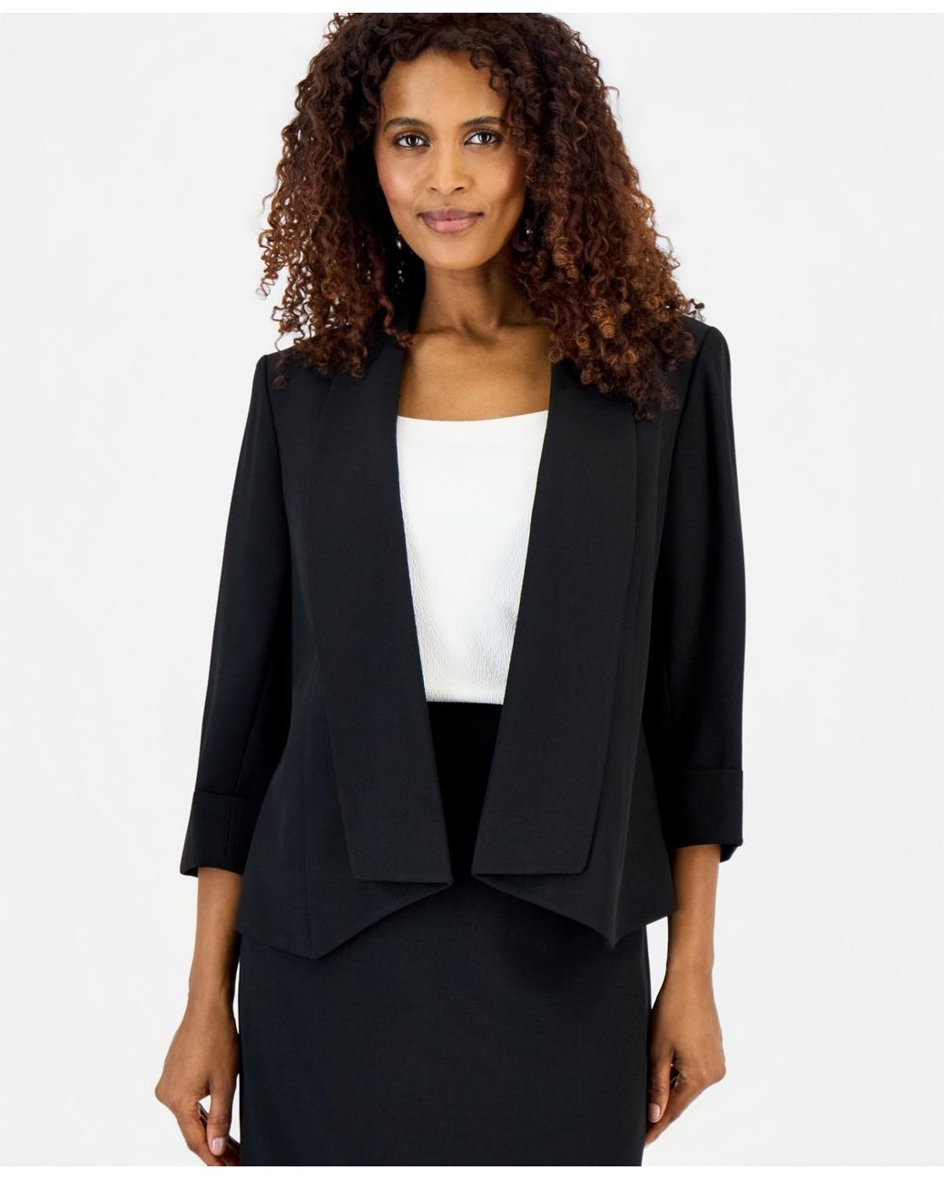 Kasper Black Open Cuffed-sleeve Jacket