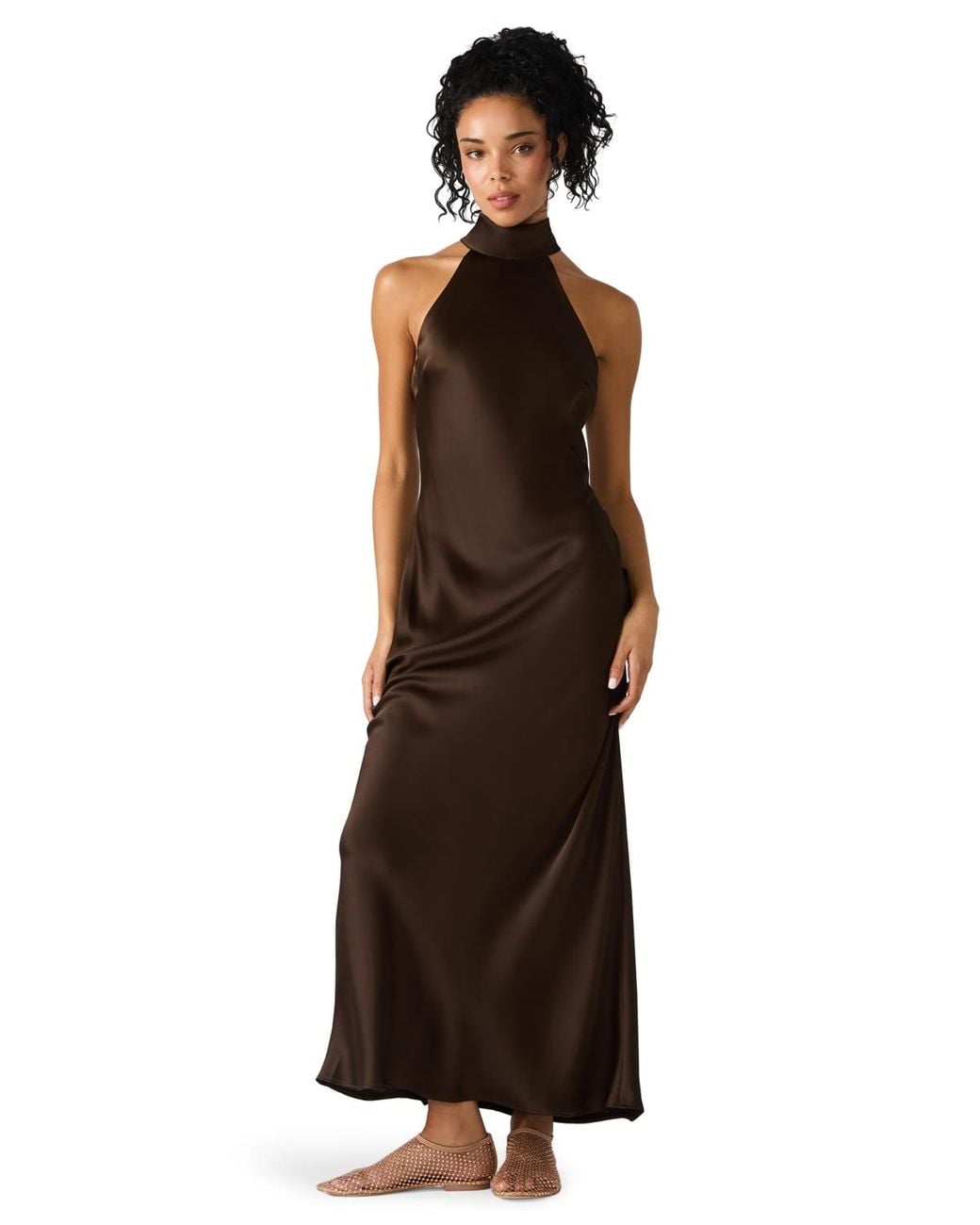 Steve Madden Lara Satin Maxi Dress in Brown