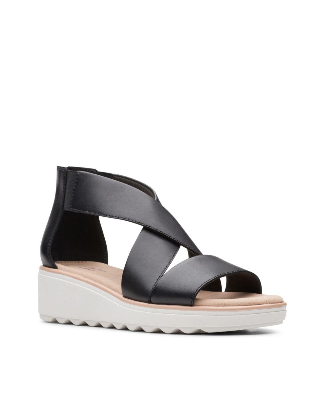 clarks black leather wedge sandals
