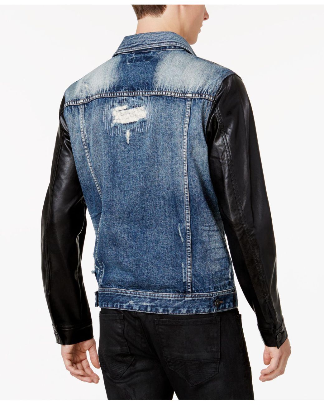 INC International Concepts Men's Denim Jacket With Faux-leather Sleeves in  Blue for Men | Lyst
