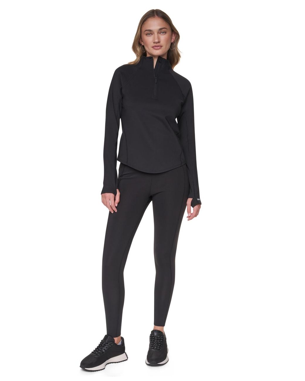 DKNY Black Half Zip Funnel Neck Pullover