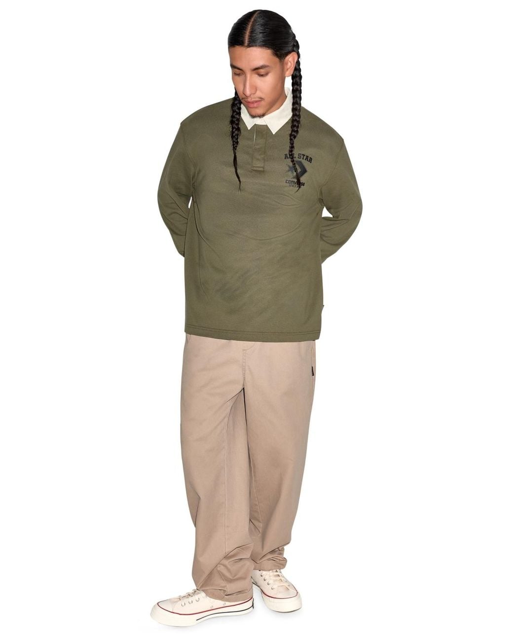 Utility Color Converse Converse Allverse Rugby Long-sleeve Contrast-collar Polo Shirt in Green ...
