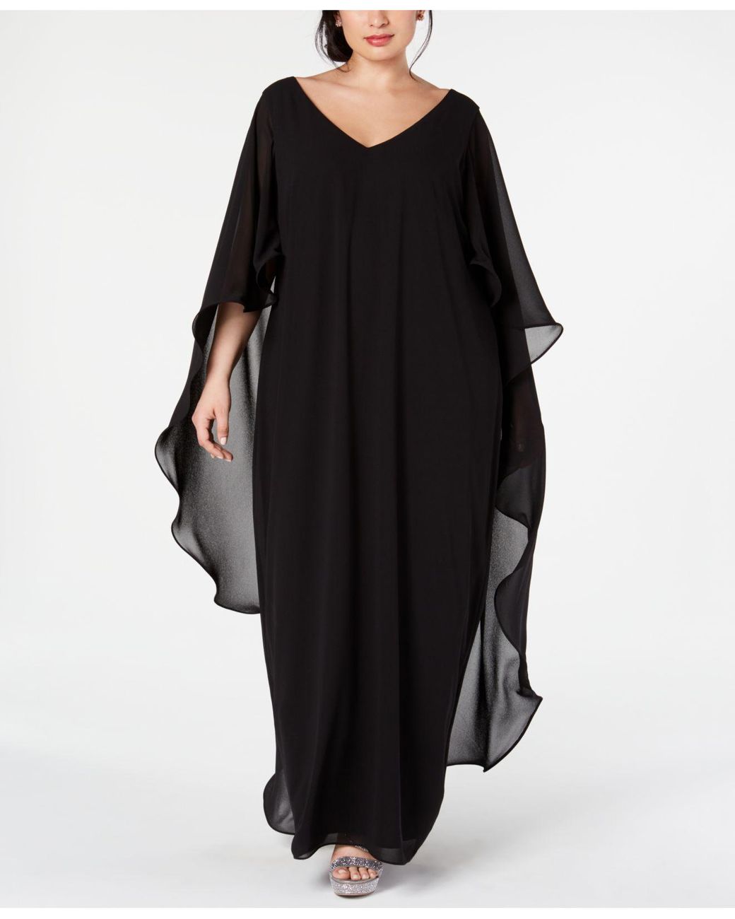Xscape Plus Size Chiffon Cape Gown in Black | Lyst