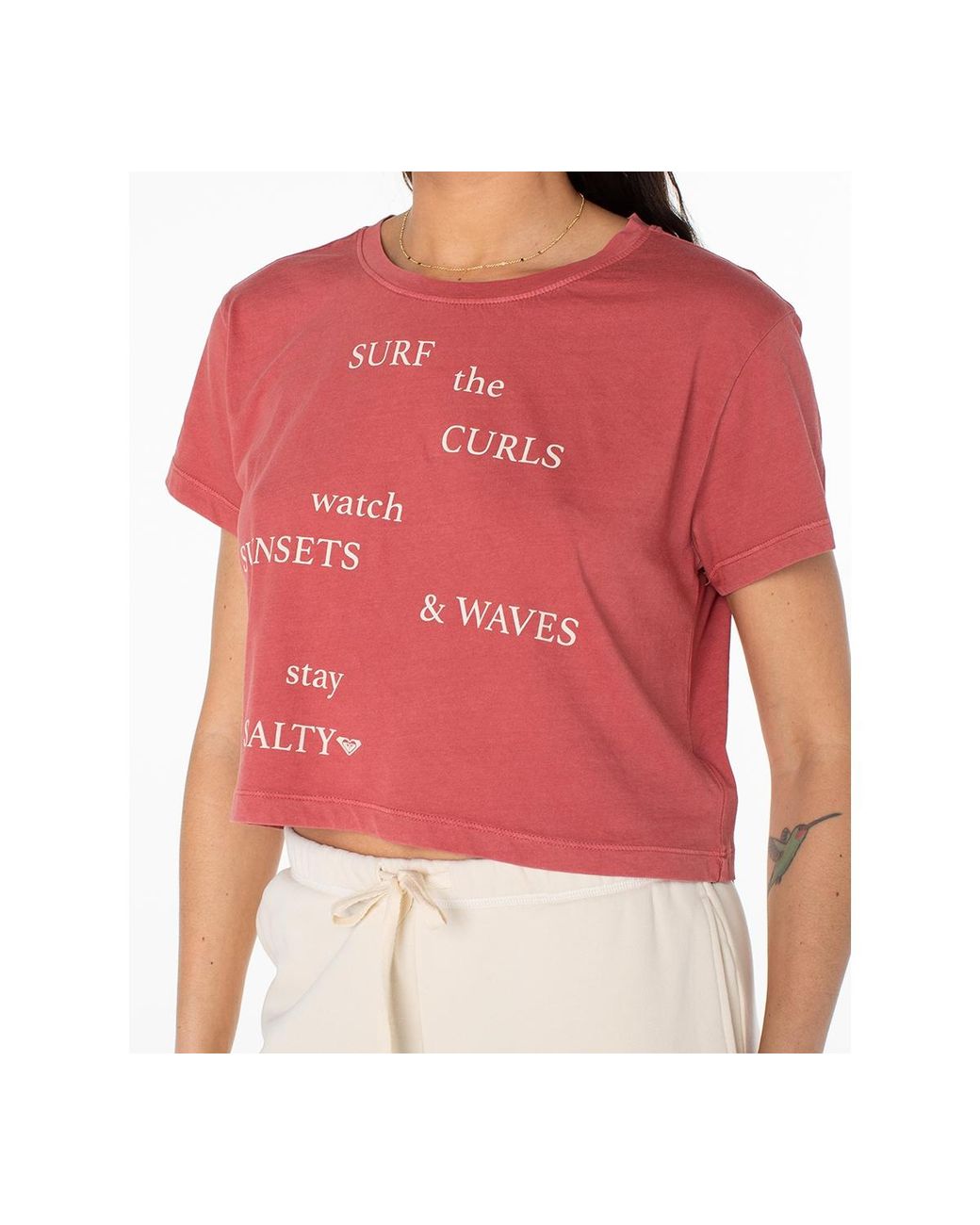 Roxy Surf Poem Cropped Boxy Short-sleeve T-shirt in Red | Lyst