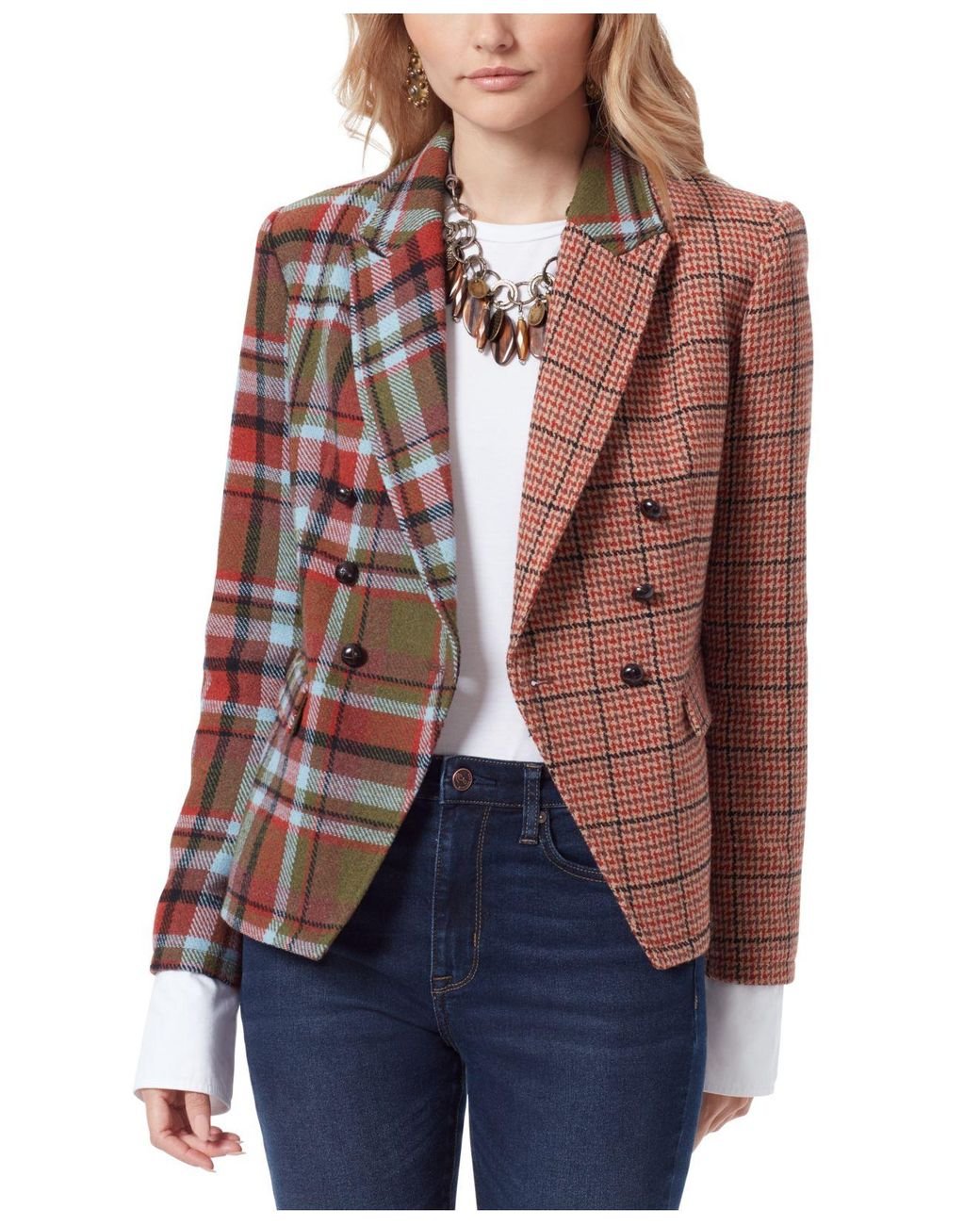 Sam Edelman Imogen Mixed-plaid Double-breasted Blazer in Red | Lyst