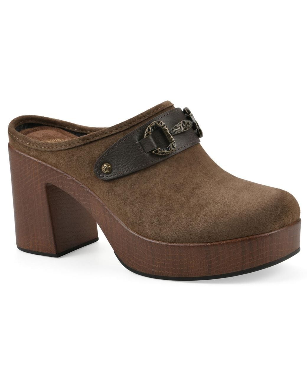White Mountain Brown Barleys Platform Heel Mule Clogs