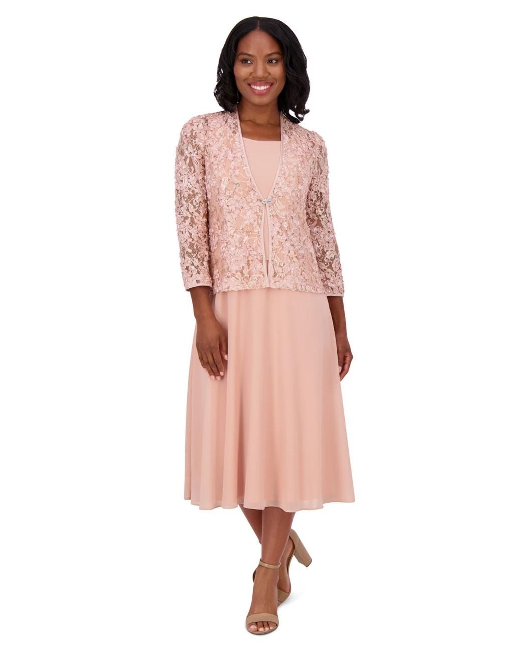 Jessica Howard Soutache Jacket & Jewel-neck Midi Dress in Pink | Lyst