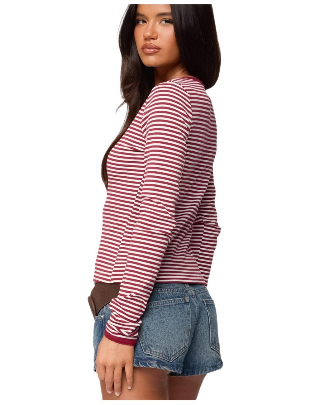 Edikted Red Rayla Striped Button Up Top