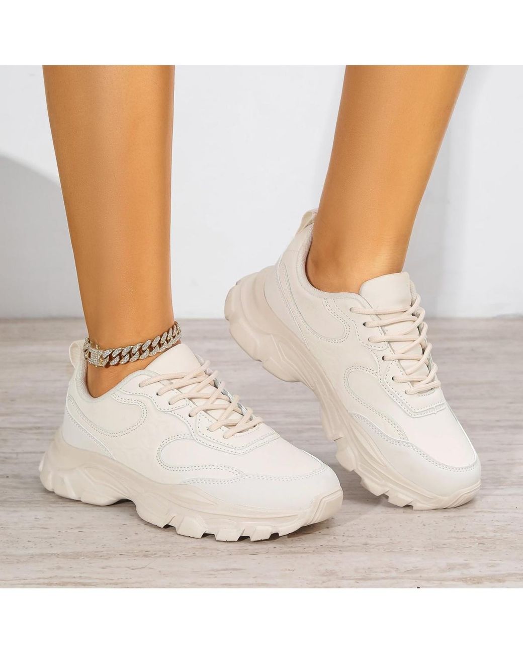BERNESS White Lidia Mixed Material Sneakers