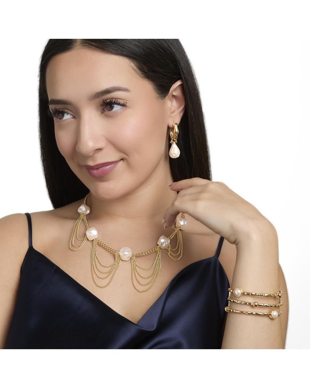 BCBGMAXAZRIA Metallic Hoop Post Drop Earring