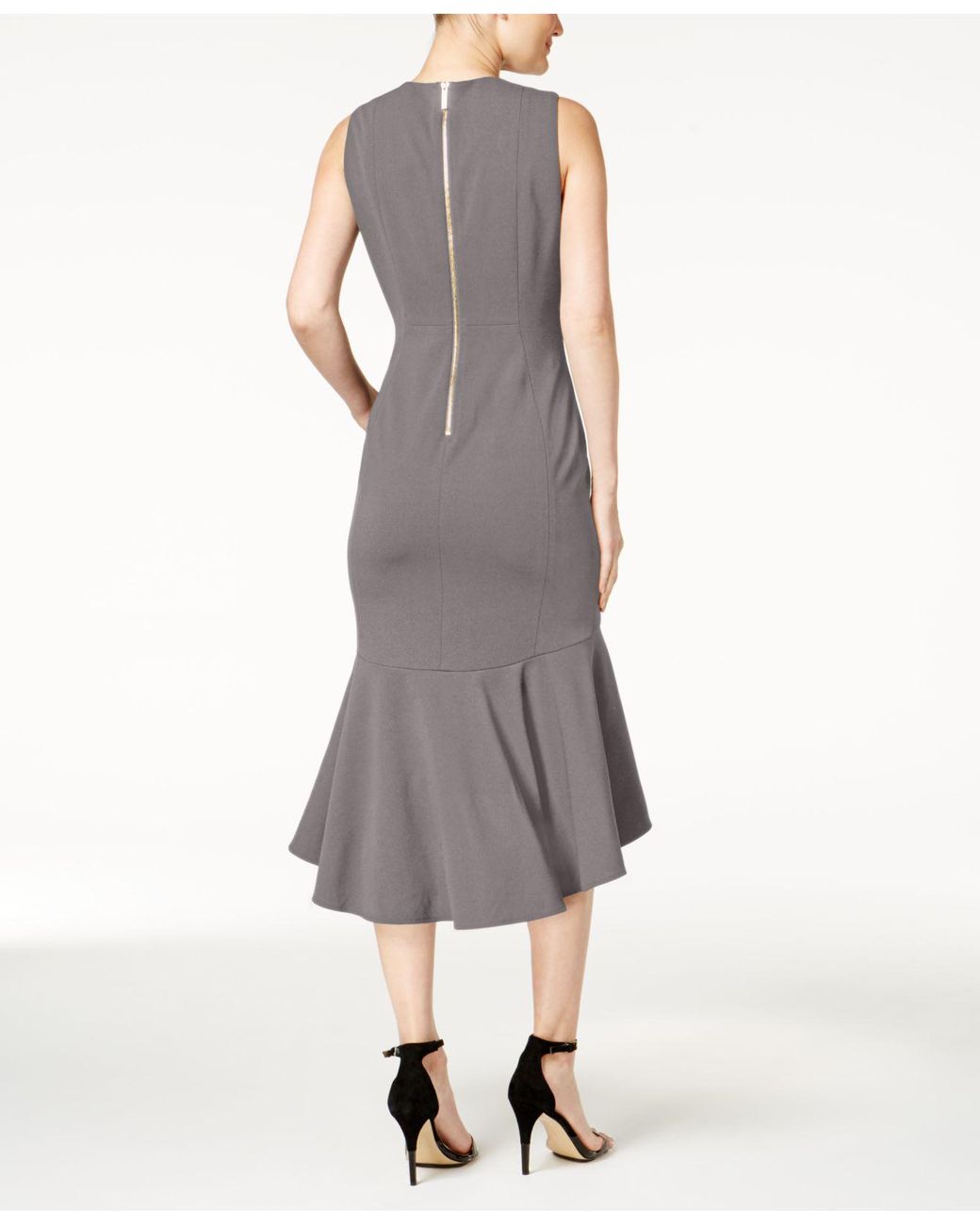 Calvin Klein High-low Midi Scuba Dress in Gray | Lyst