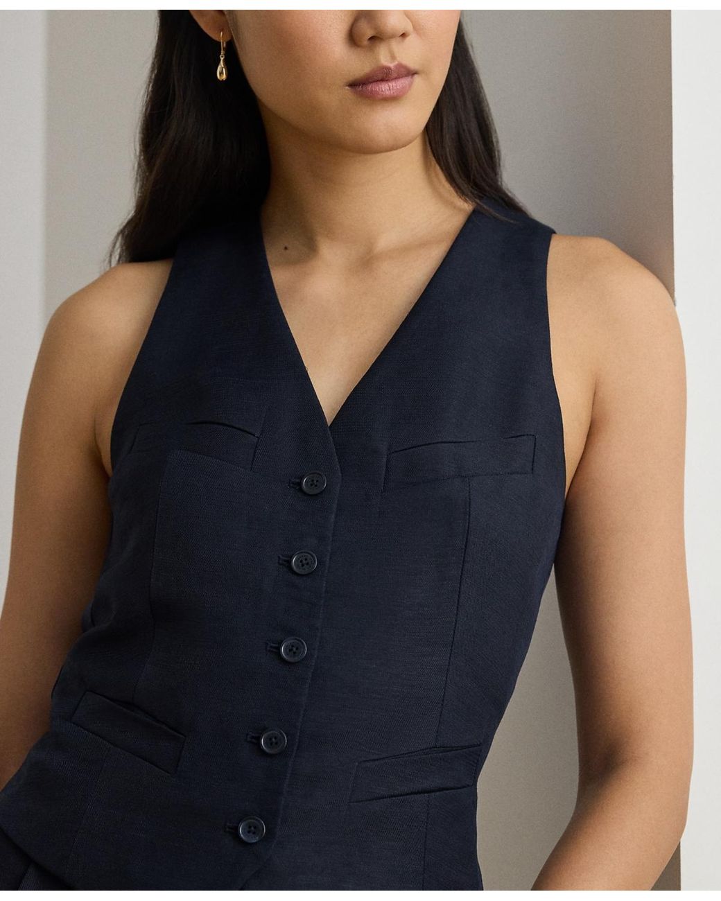 Ralph Lauren Blue Petite Jalan V-neck Vest