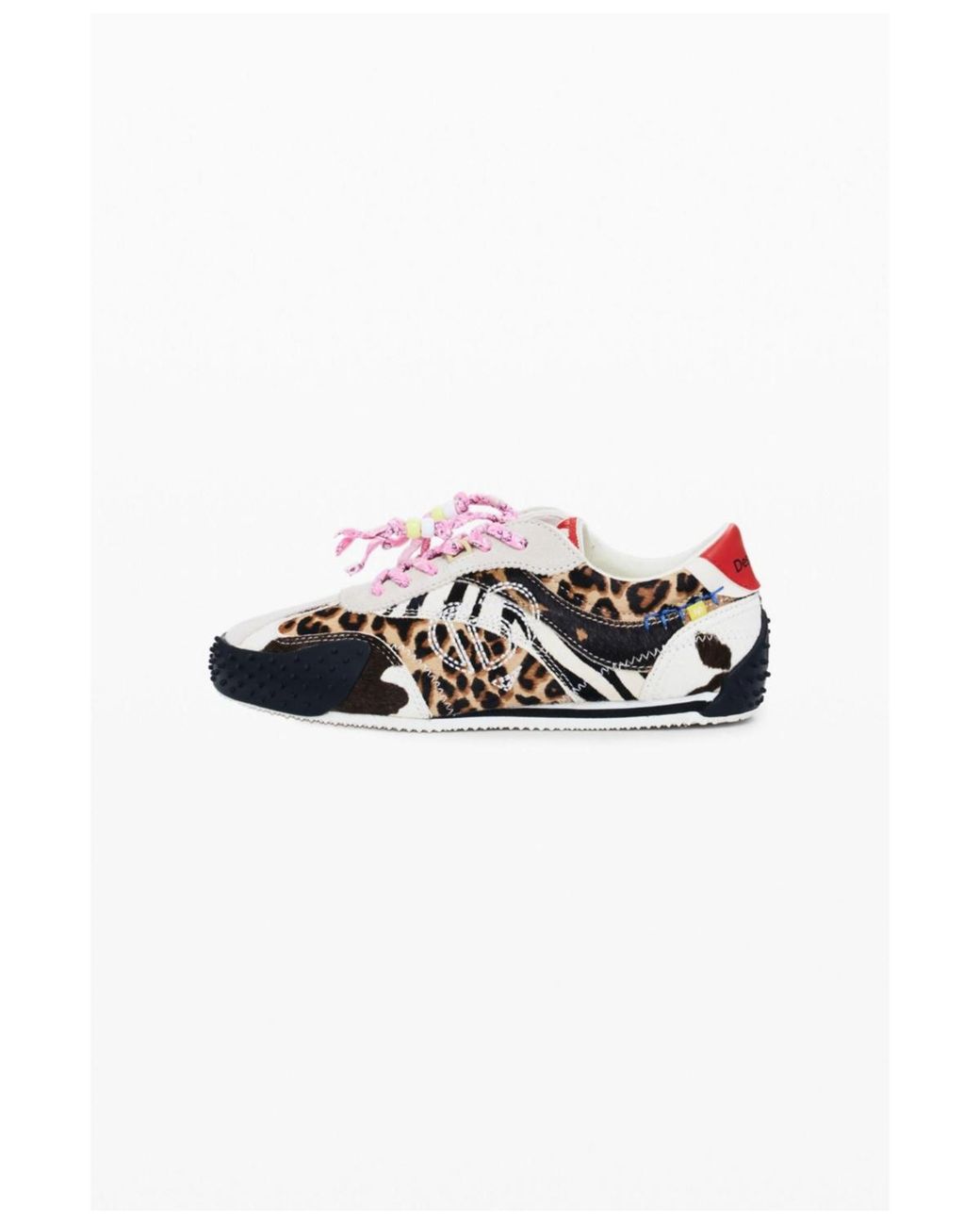 Desigual White Patchwork Animal Print Sneakers