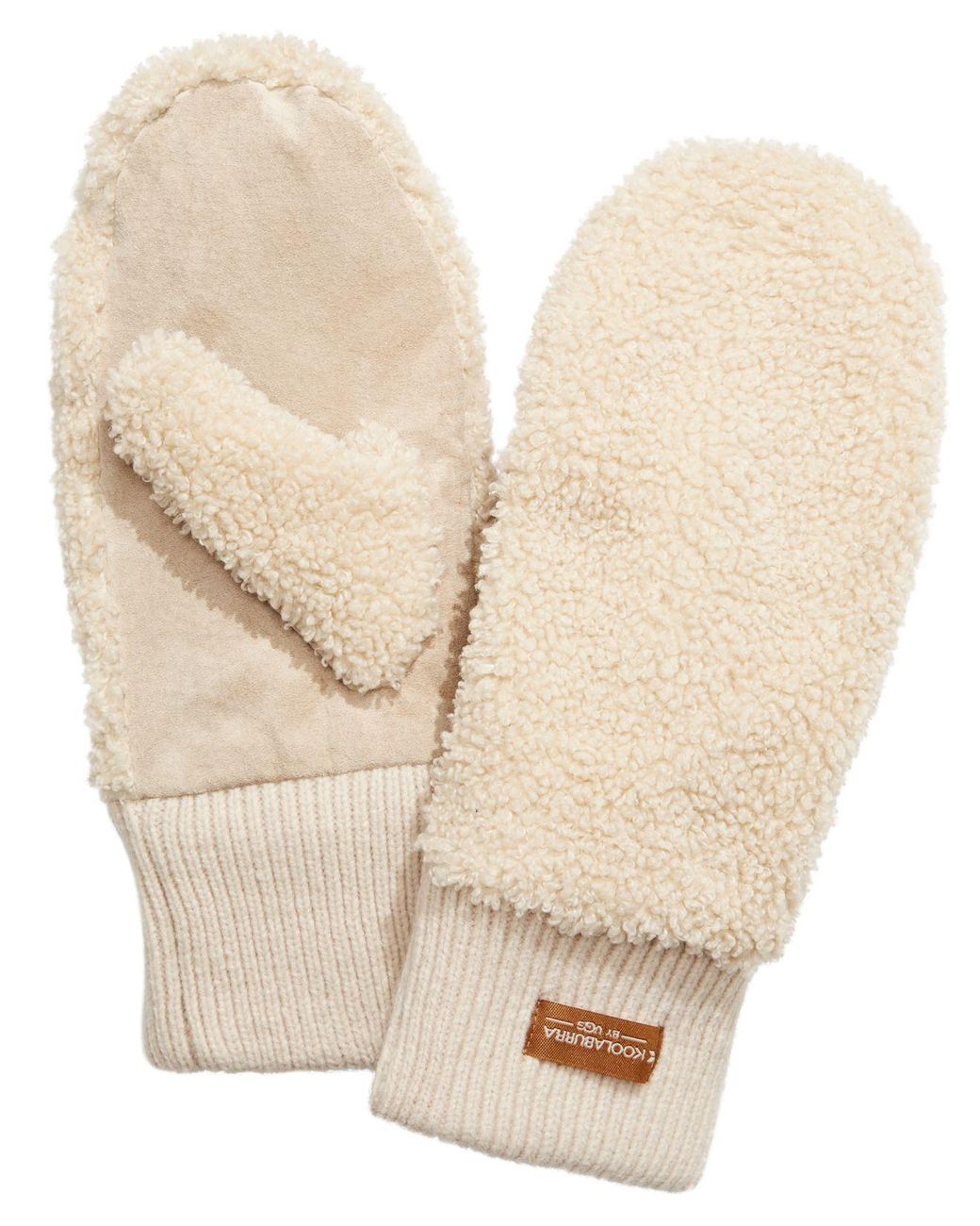 UGG Leather ® Fauxshearling Mittens With Knit Cuff in Natural Lyst