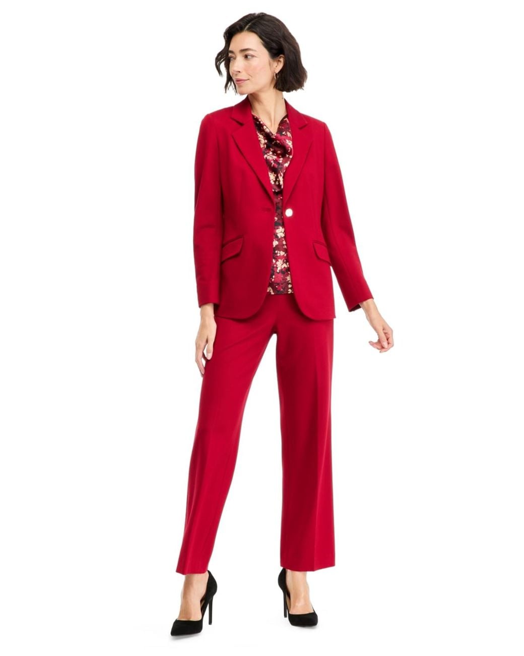 Anne Klein Red One-button Flap-pocket Blazer
