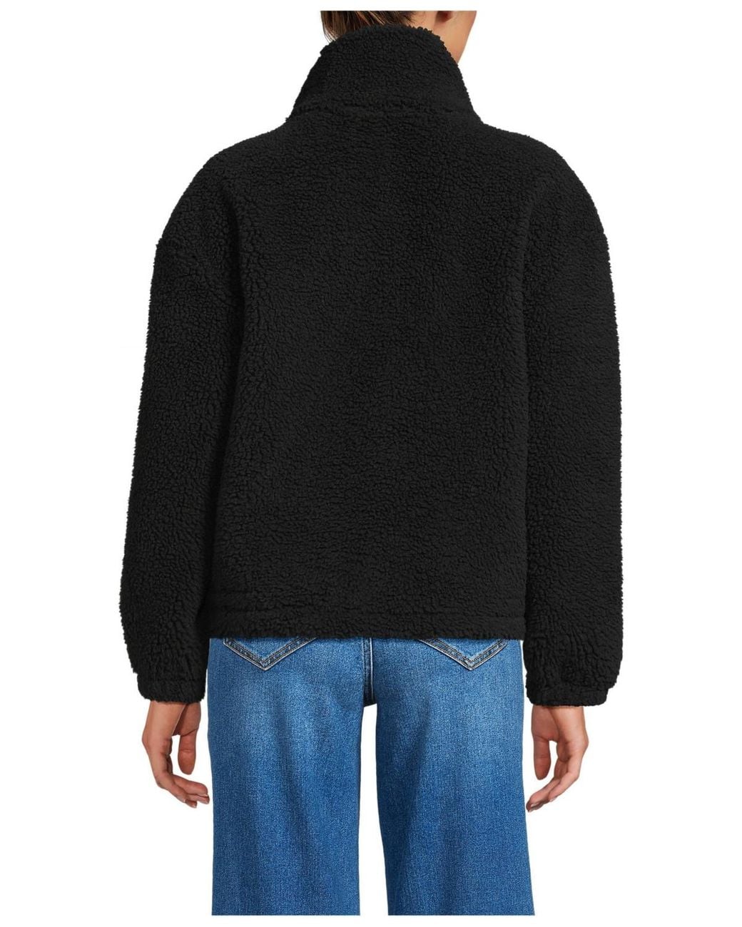 Lands' End Black Faux Shearling Zip Front Fleece Jacket
