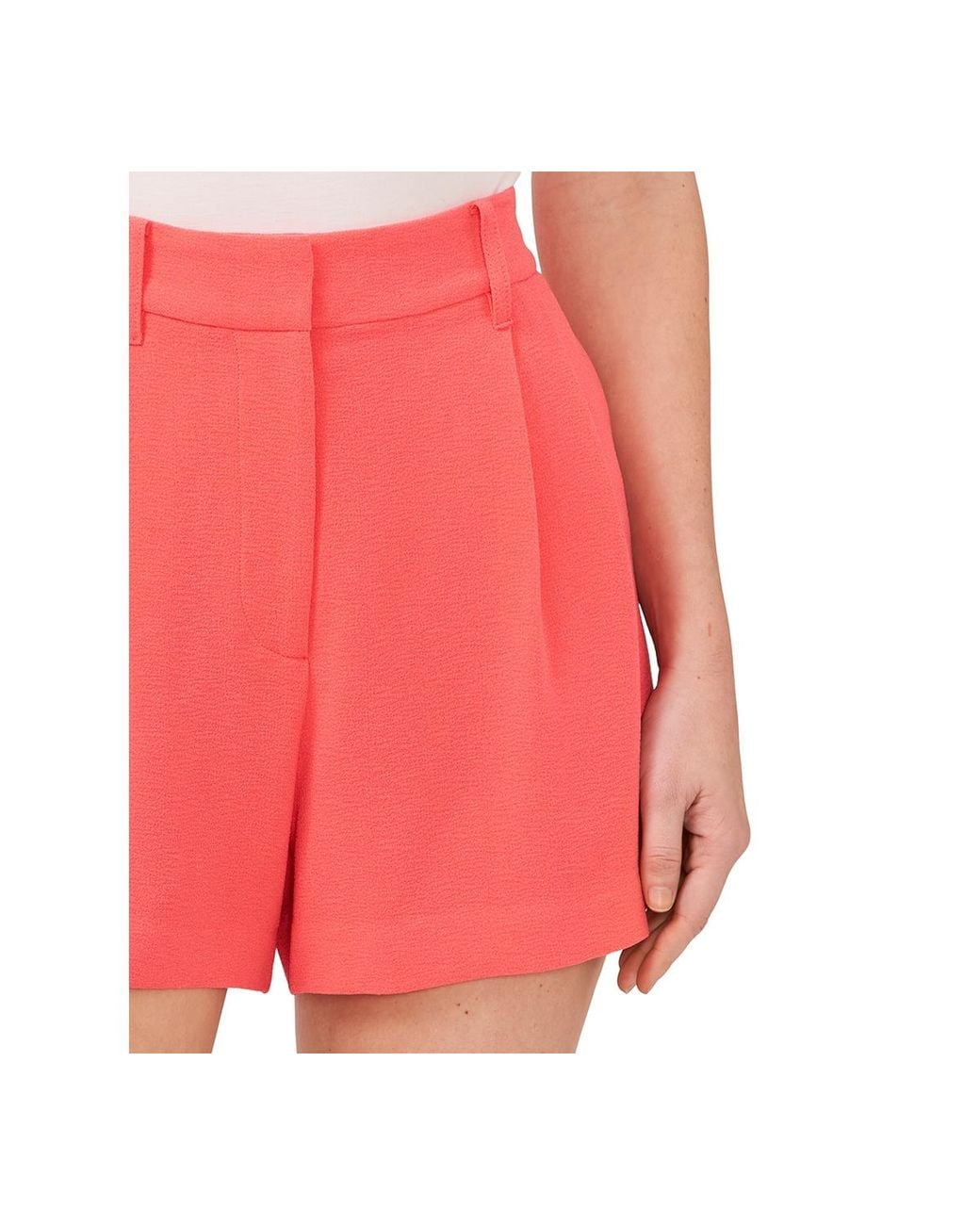 Cece Red Solid Pleated Side-pocket Shorts