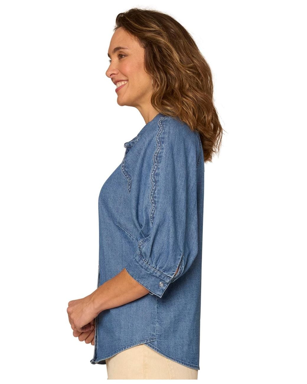 Democracy Blue Petite Collared Button Down Shirt