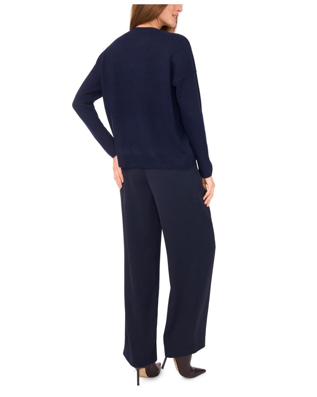 Vince Camuto Blue Cozy Crewneck Star-print Dropped-shoulder Sweater