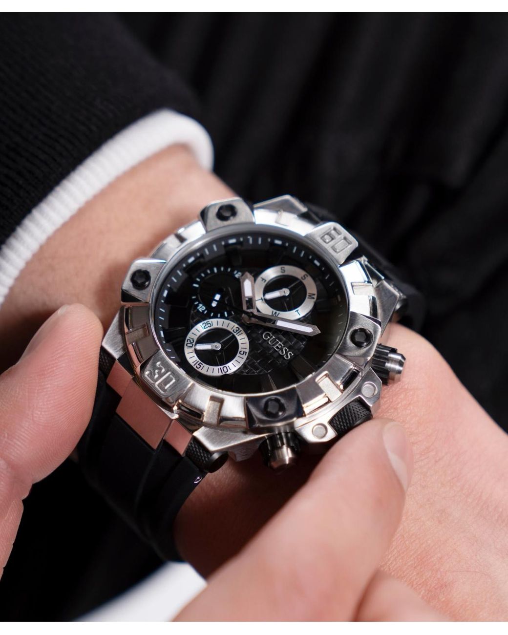 Guess Gray Multi-function Silicone Watch 46mm for men