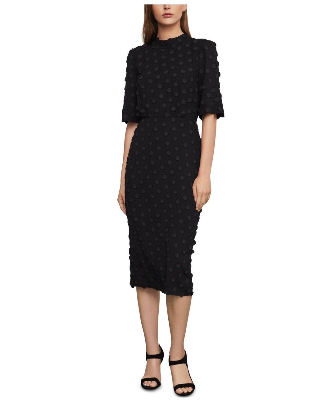 BCBGMAXAZRIA Clipped Jacquard Midi Dress in Black Lyst