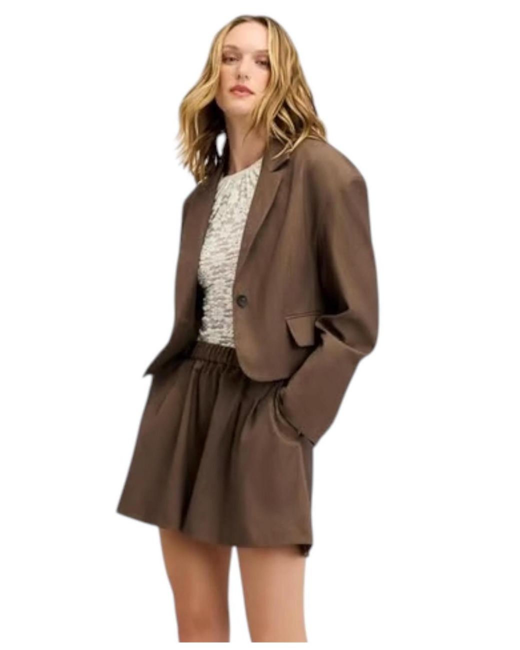 Sam Edelman Brown Single-button Cropped Blazer