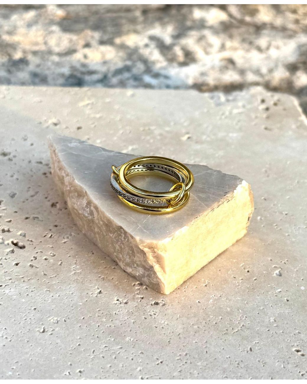Adornia Gold And Silver Cz Connected 3-piece Ring Stack in Metallic | Lyst