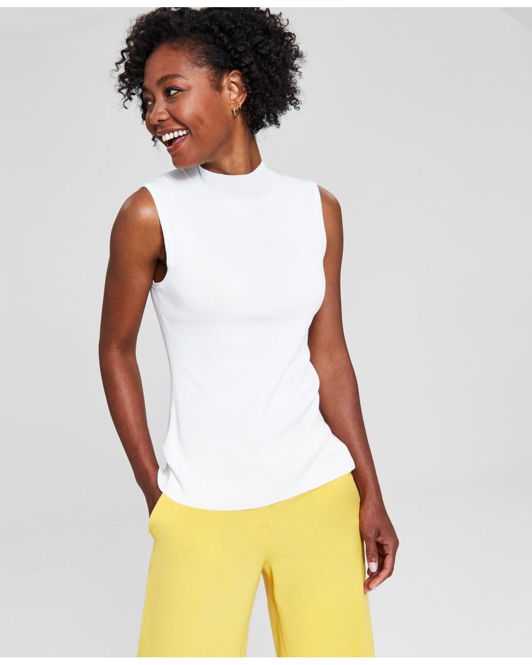 Tahari Mock Neck Sleeveless Pullover Top in White