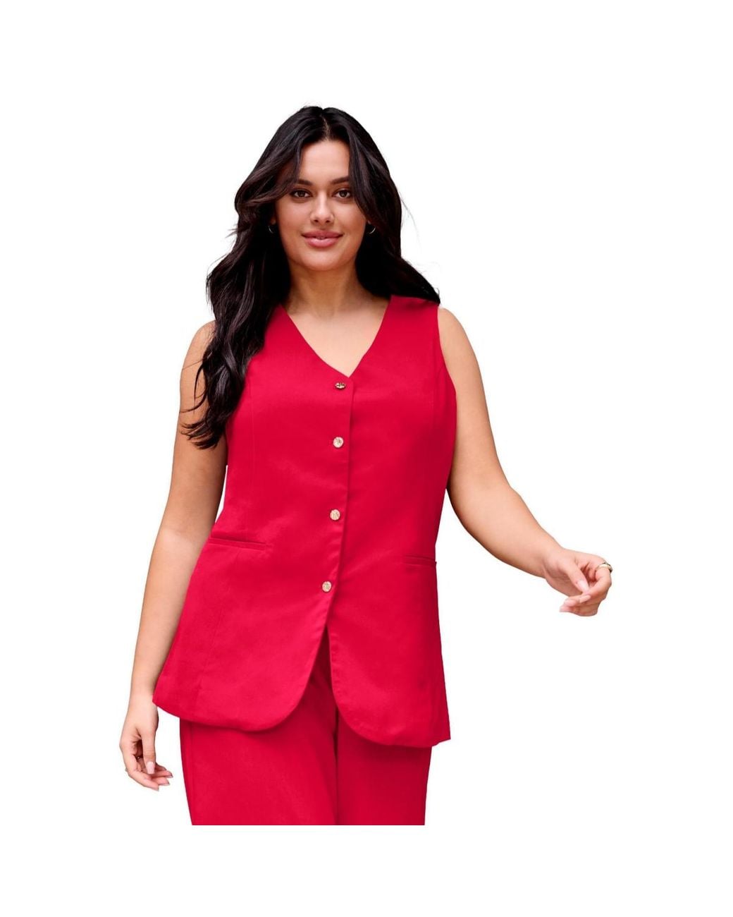 Avenue Red Button Front Vest