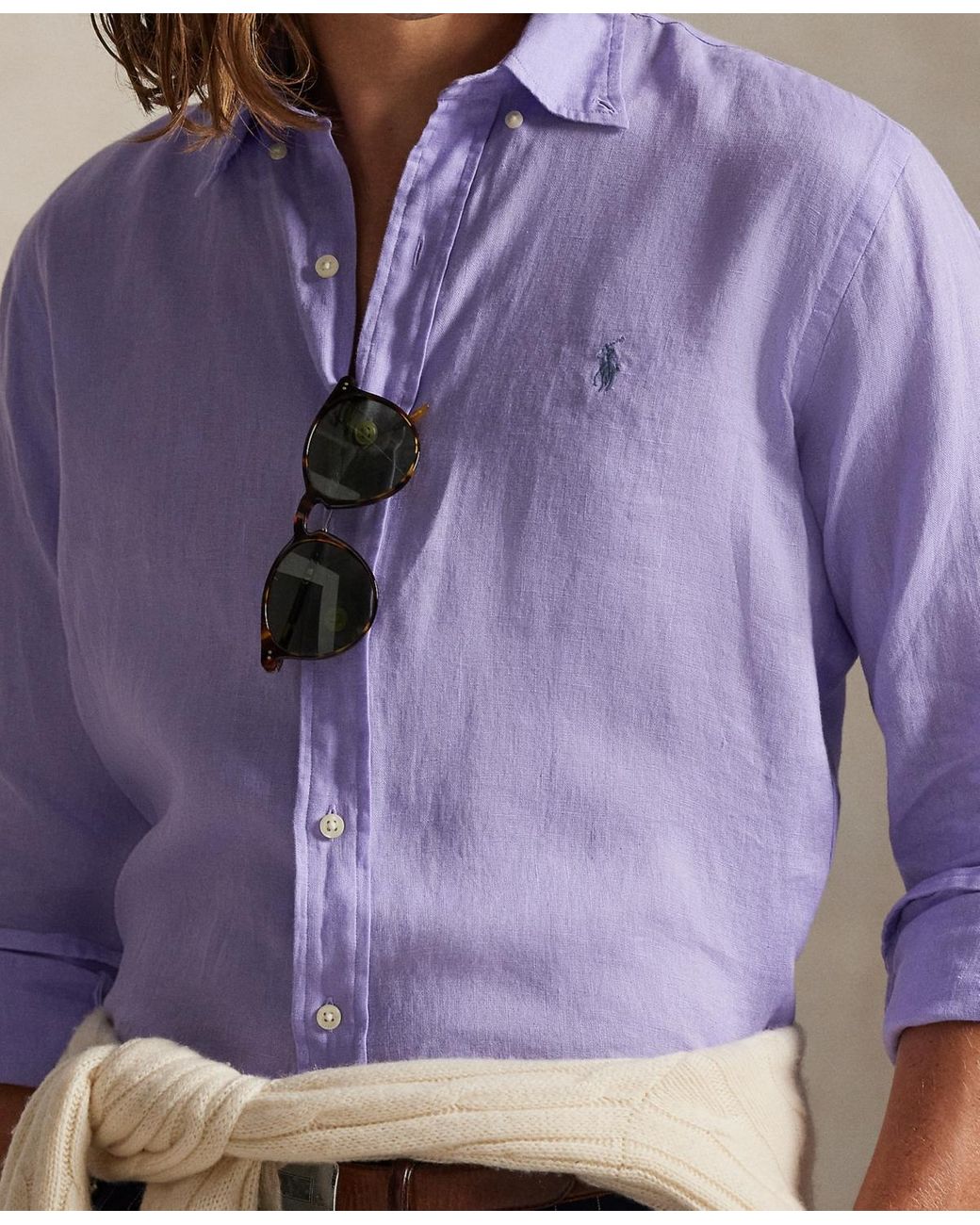 Polo Ralph Lauren Classic Fit Linen Shirt in Purple for Men | Lyst