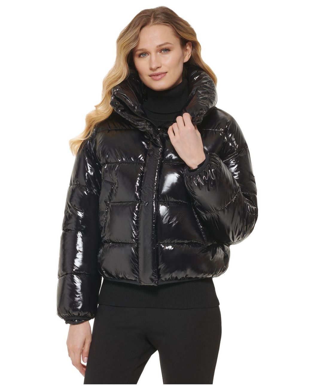 DKNY Standcollar Logo Puffer Coat in Black Lyst