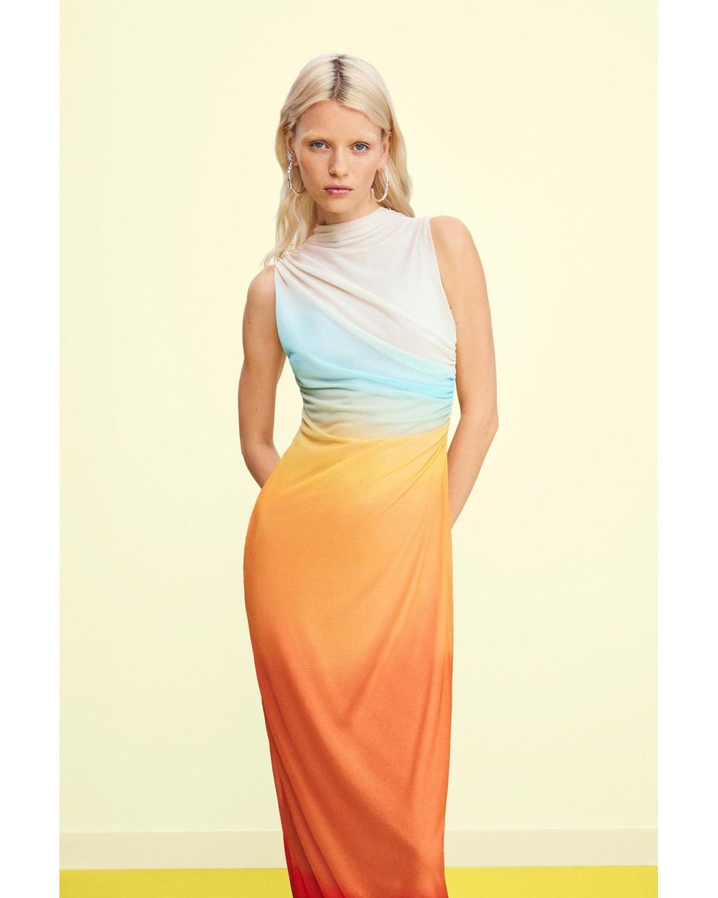 Desigual White Ombre Tulle Dress, Polyester