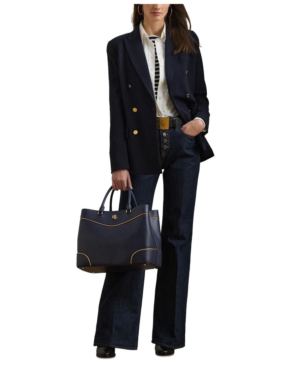 Ralph Lauren Two-tone Leather Large Marcy Satchel in Blue | Lyst