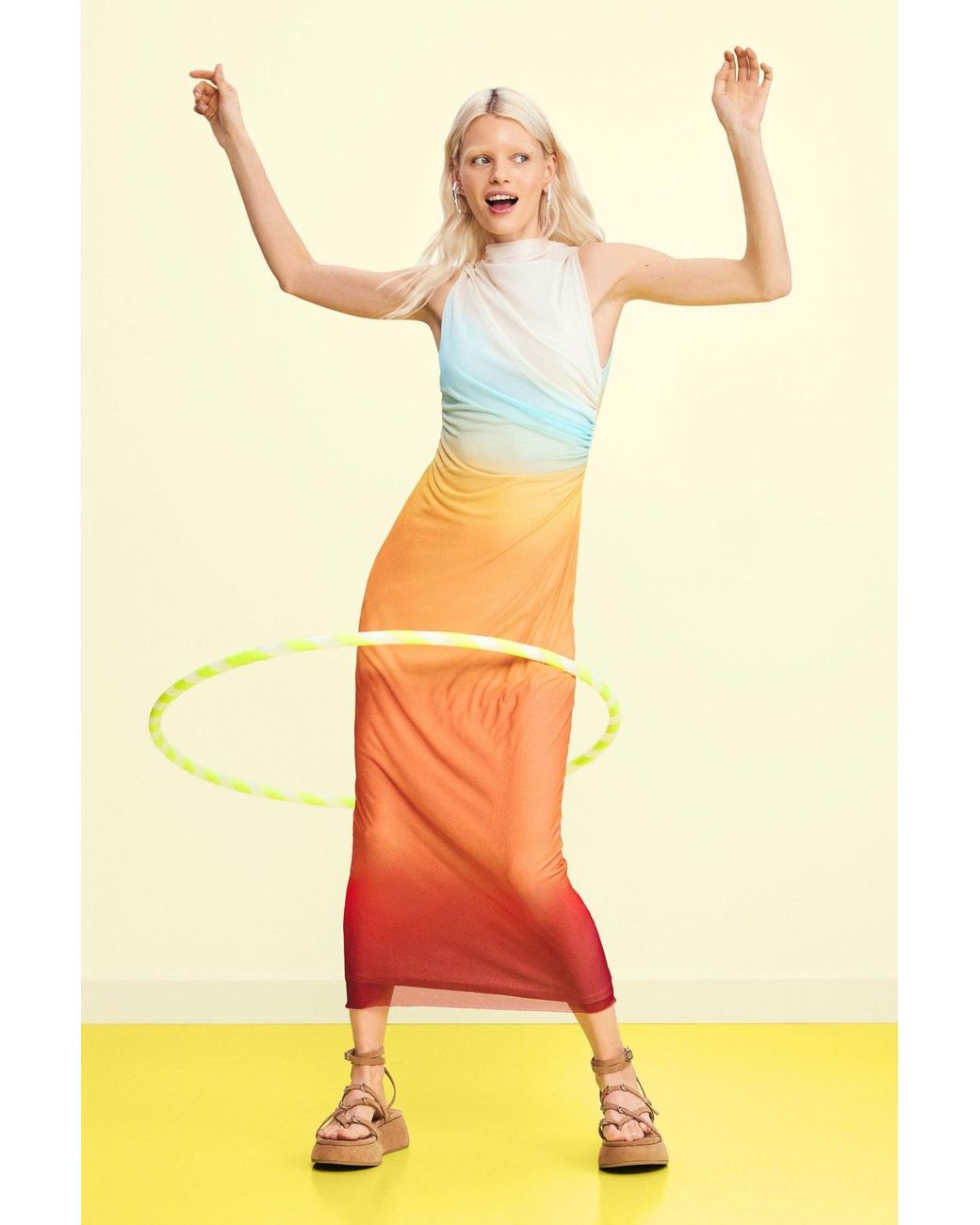 Desigual White Ombre Tulle Dress, Polyester