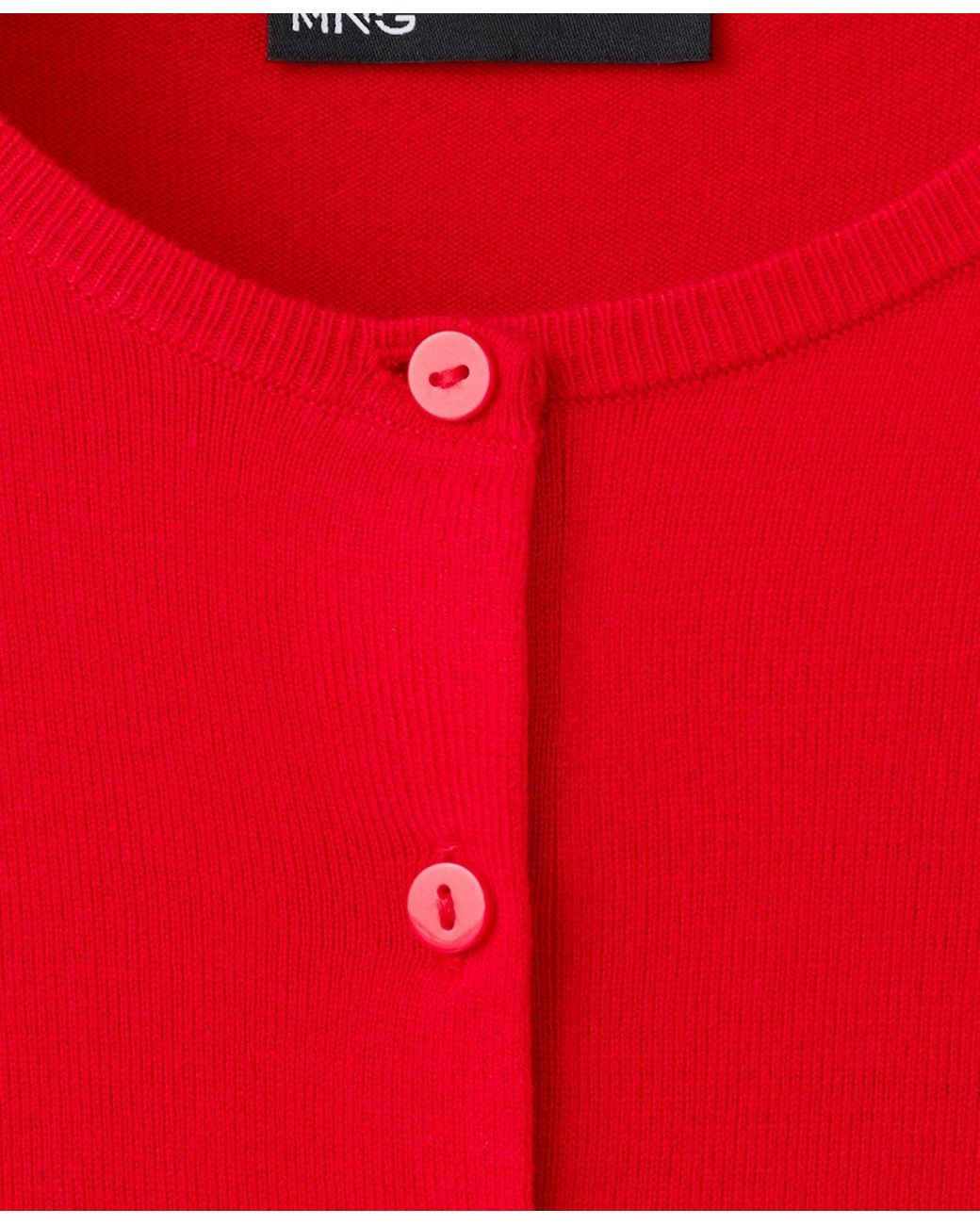 Mango Red Knitted Button Crew-neck Cardigan