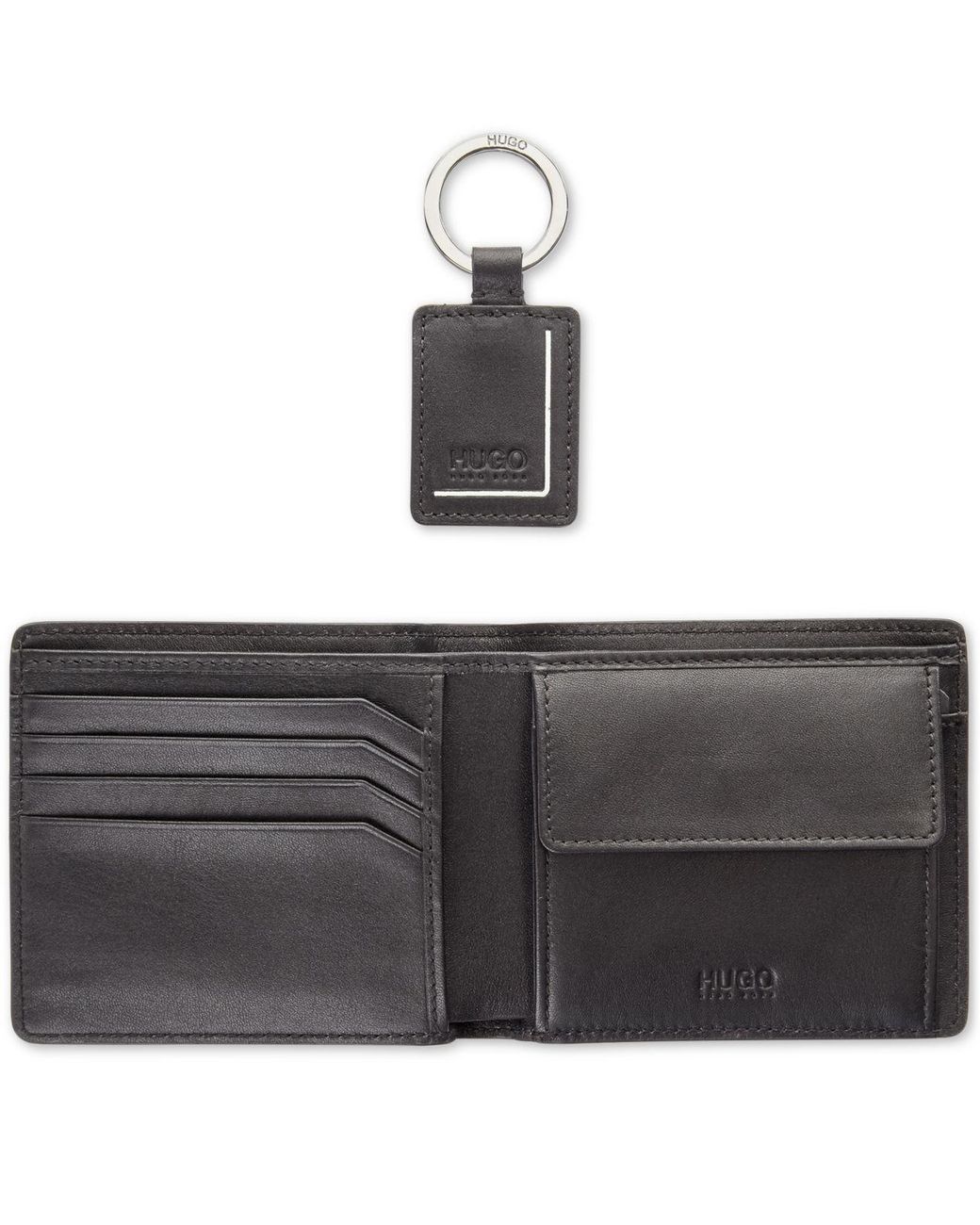 BOSS by HUGO BOSS Leather Wallet & Keychain Set in Black for Men | Lyst