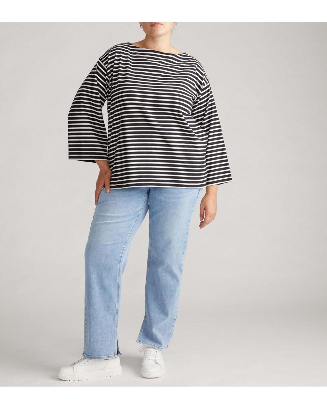 UNIVERSAL STANDARD Plus Size Montauk Breton Stripe Bell Sleeve Top in ...