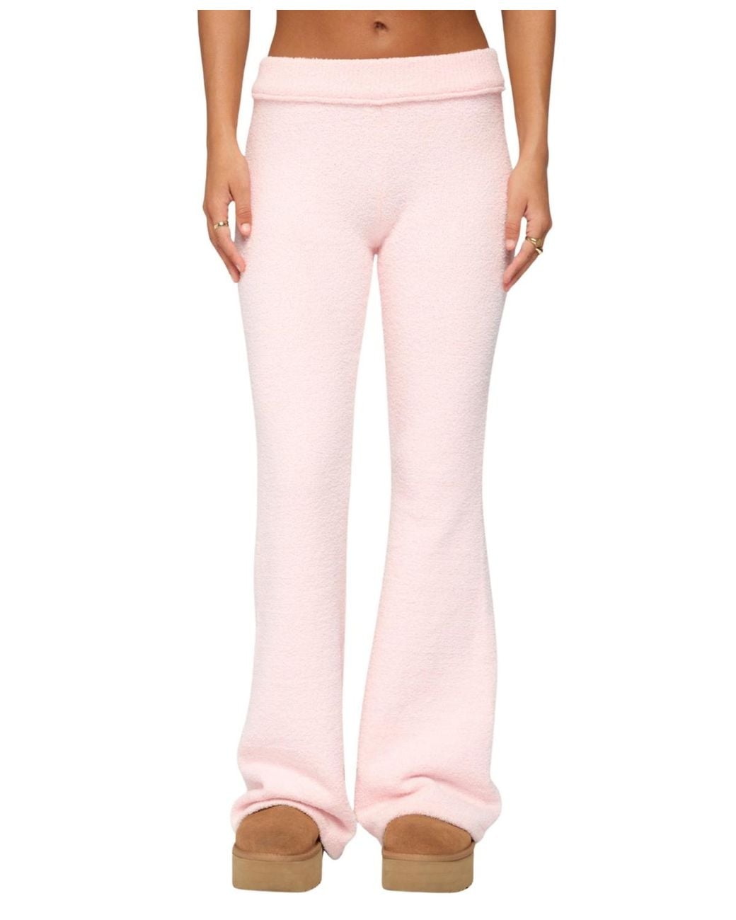 Edikted Pink Plush Flared Pants