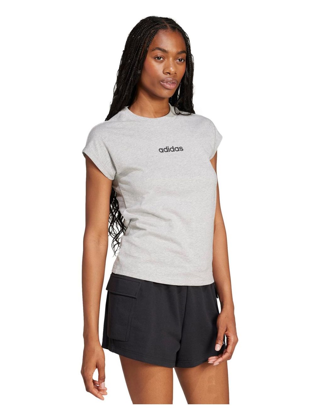 Adidas White Essentials Linear Cotton T-shirt