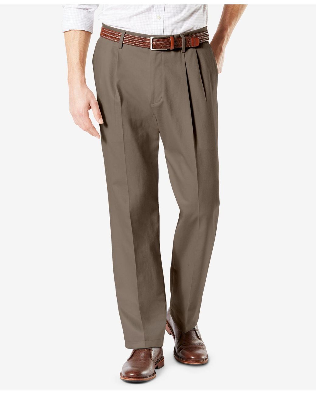 Dockers Signature Lux Cotton Classic Fit Pleated Creased Stretch Khaki ...