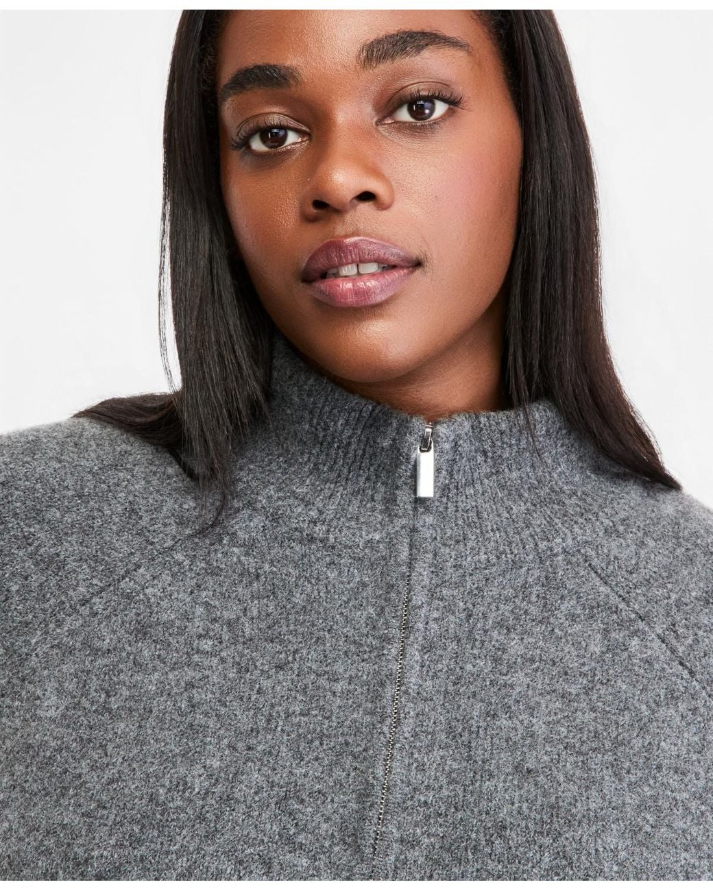 On 34th Gray Plus Size Full-zip Mock-neck Sweater Track Jacket