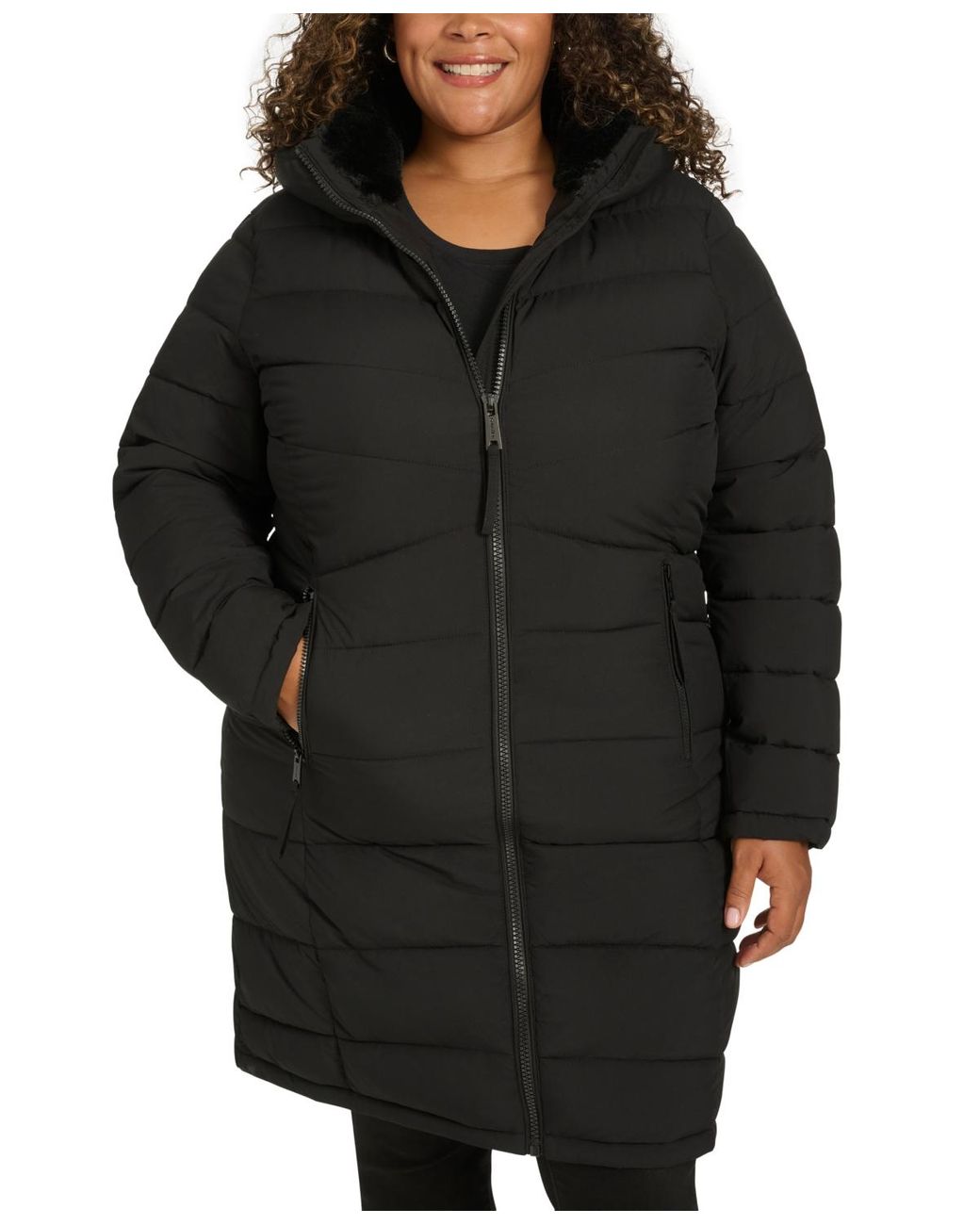 Calvin Klein Plus Size Hooded Zip front Puffer Coat in Black Lyst