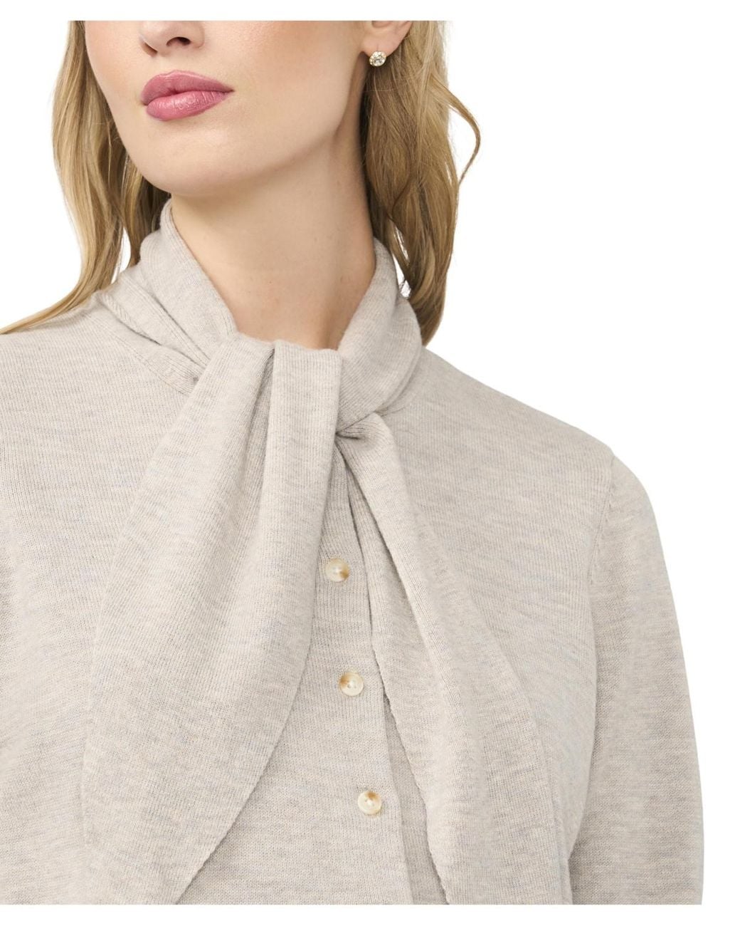 Cece Multicolor Tie Neck Front Button Cardigan