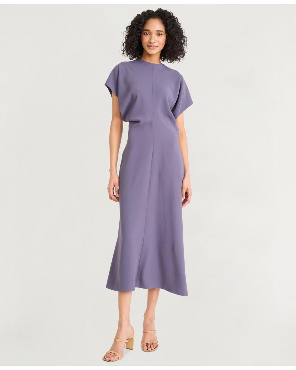 Luxely Draped Dolman-sleeve Midi Dress in Purple | Lyst