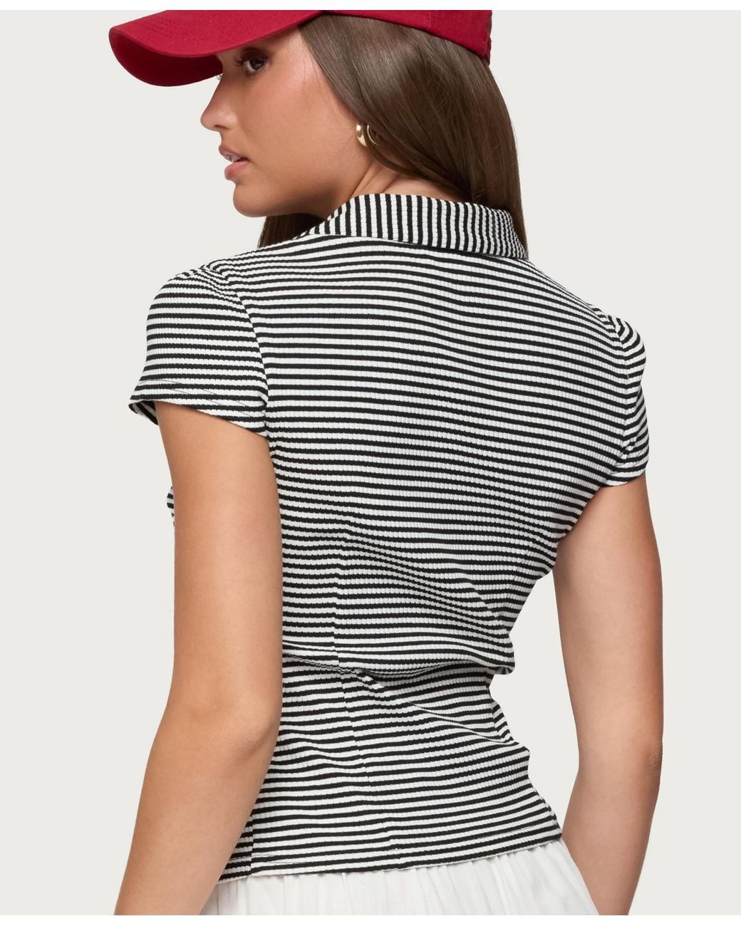 Edikted Multicolor Beau Striped Ribbed Button Up Top