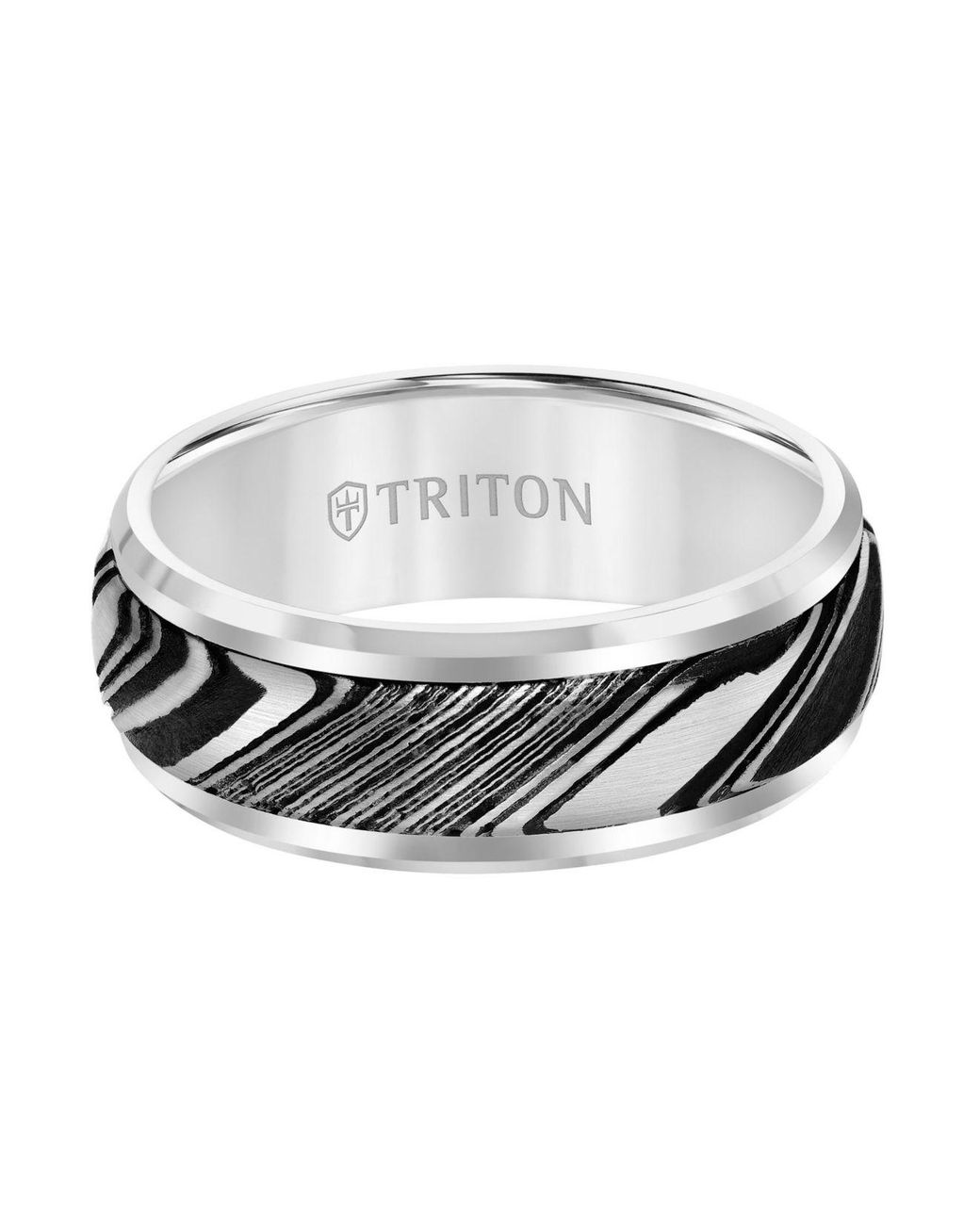 Gold Color Plated Tungsten Carbide Octagon Faceted Comfort Fit Half-Round Band Ring