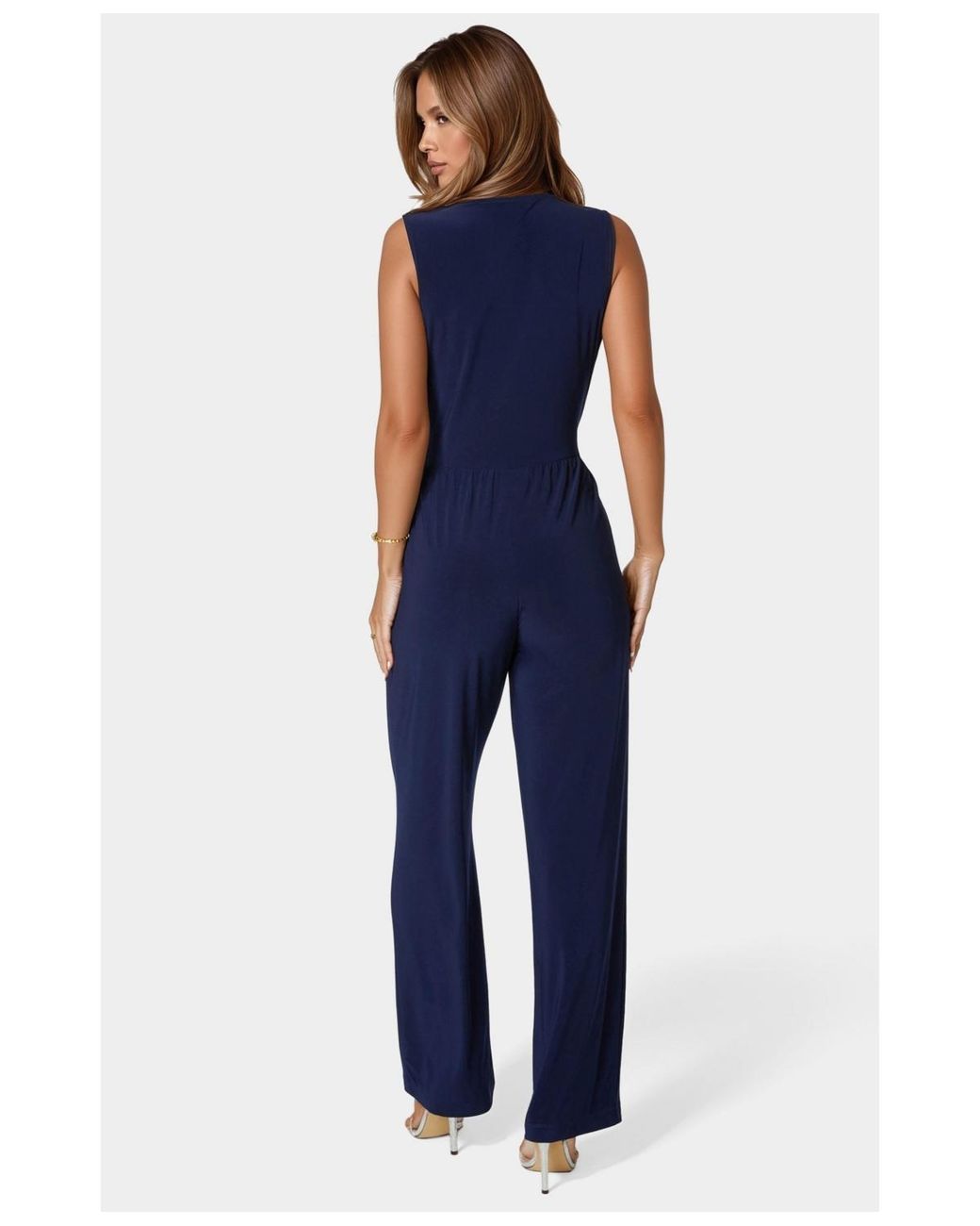 Bebe Blue Jersey Wrap Tie Jumpsuit